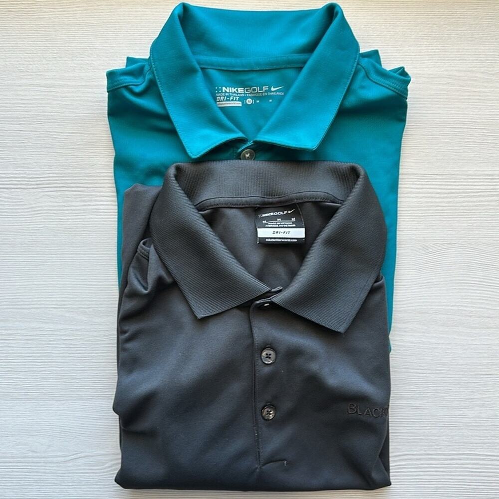 Nike (TWO) Golf Dri-FIT Polo Men Medium Dark Gray And Teal Blue Collared Adult